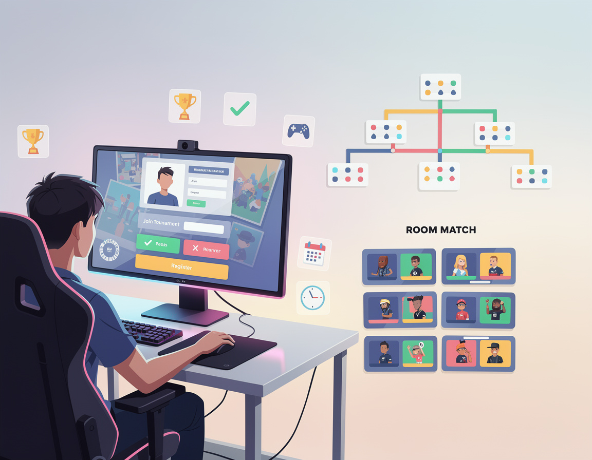 Ilustrasi cara daftar turnamen game online untuk turnamen game online scl4d dengan bracket dan room match